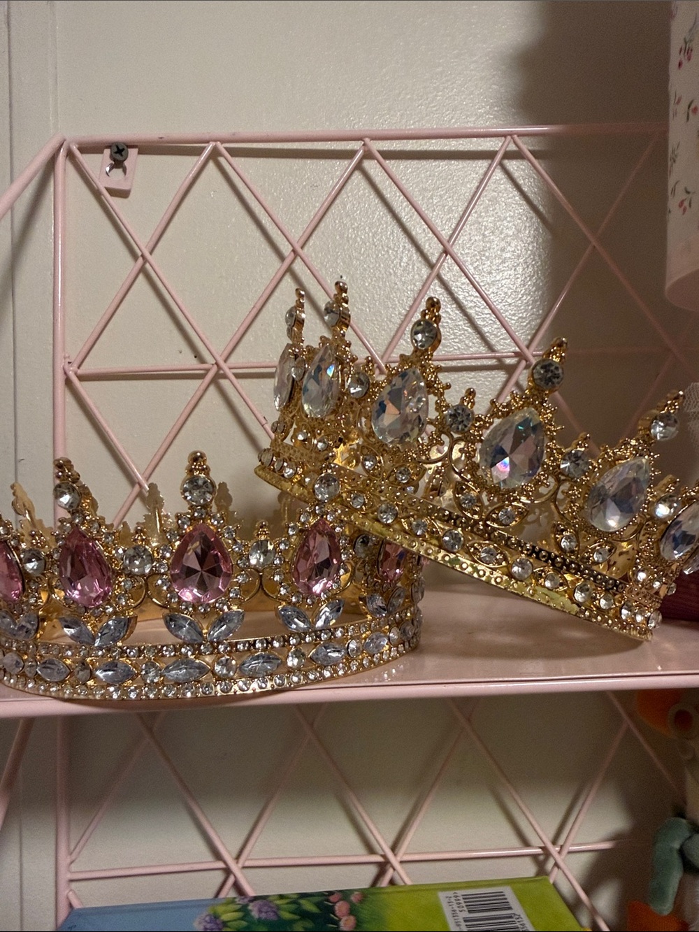 Gold and Pink Jeweled Tiara Crown - Women's Accessories